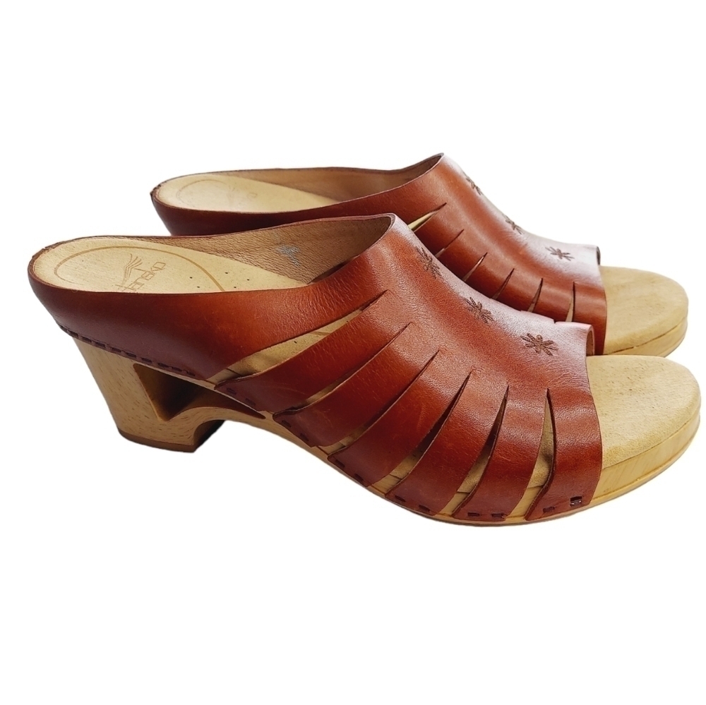 Dansko Tilly Clog Wooden Sandal Size 41 US 10.5 Brown Leather Comfort Platform - Picture 4 of 16
